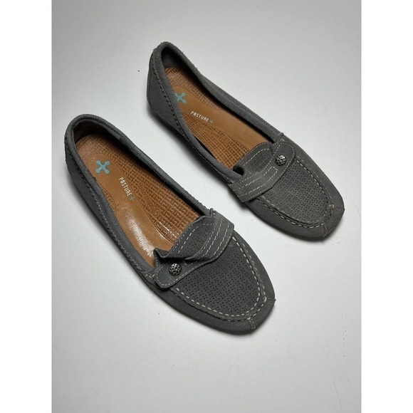 𝅺BARETRAPS Posture+ Oakes Slip on Suede Leather Shoes 9.5M Gray Moccasins - Picture 1 of 10